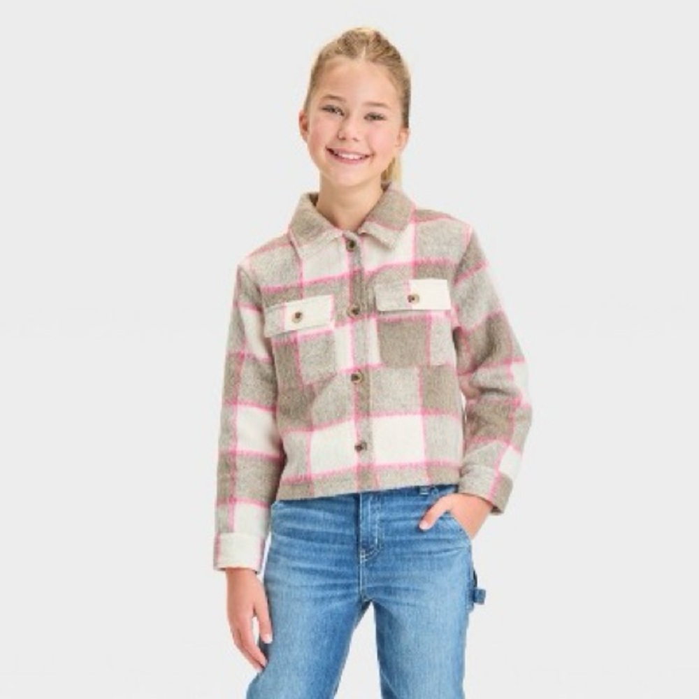 Cat & Jack Girls' Cropped Plaid Shacket